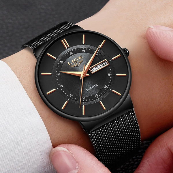 Mens Watches LIGE Top Brand Luxury Waterproof Ultra Thin Date