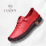 Zapato mujer rojo casual Happy Girl de piel sintética con suela flexible antideslizante y cordones elásticos