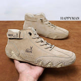 HAPPY MAN Botines . Botines beige de ante estilo urbano con cordones y cierre de velcro , ALLONLINE24