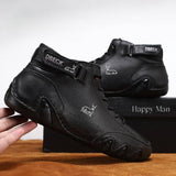 HAPPY MAN Botines negros de cuero ALLONLINE24 con cordones y correa velcro para uso urbano y confort