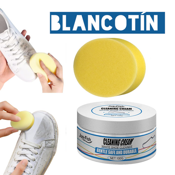Blancotin crema limpiadora calzados blancos con esponja aplicadora para limpiar zapatos blancos sucios