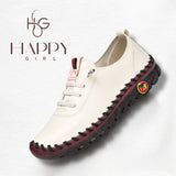 Zapato mujer blanco de cuero sintético con suela flexible negra y borde burdeos casual cómodo Happy Girl ALL ONLINE 24
