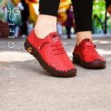 Zapatos para mujer rojos casual ALL ONLINE 24 con suela marron y costura visible modelo Happy Girl para caminar