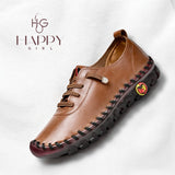 Zapato de mujer marron de cuero Happy Girl estilo casual con suela flexible antideslizante y cordones