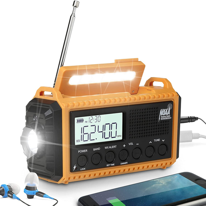 Emergency Solar Hand Crank Portable Radio, AM/FM/SW/NOAA , 5000mAh Cell Phone Charger, SOS Alert for Outdoor