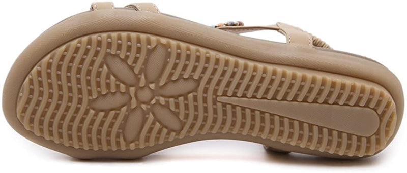 Sandalias de playa para mujer. Bohemia Summer Beach Flats Sandalia cómoda con correa en el tobillo y cuentas.