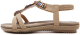 Sandalias de playa para mujer. Bohemia Summer Beach Flats Sandalia cómoda con correa en el tobillo y cuentas.