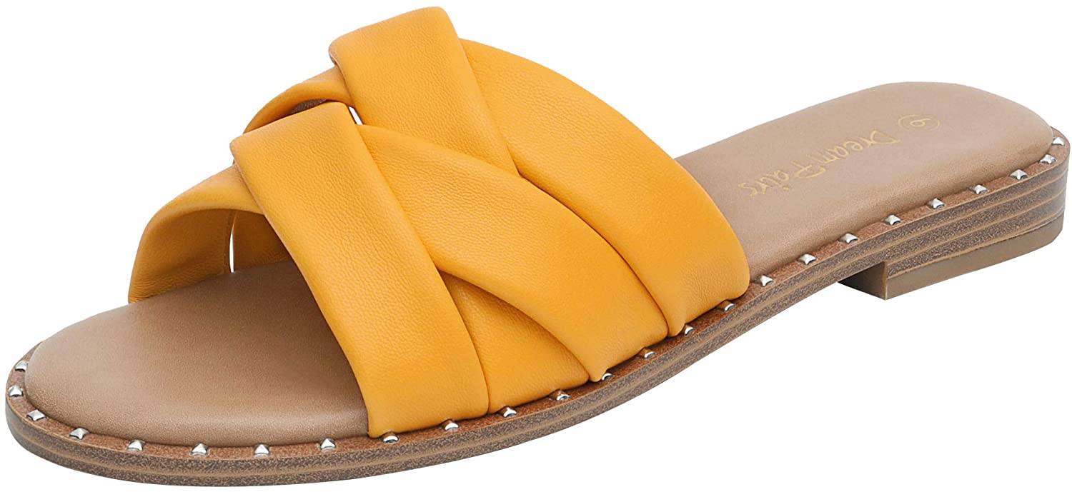 Walk in Paris Women' s Cute Slip On Studded Flat Slides Sandals