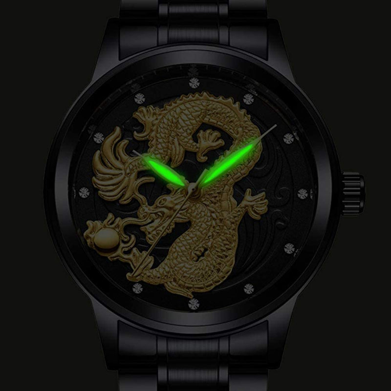Mens Dragon Quartz Business Wristwatch Stainless Steel Strap Father Husband Son, Super fashion dragon watch
