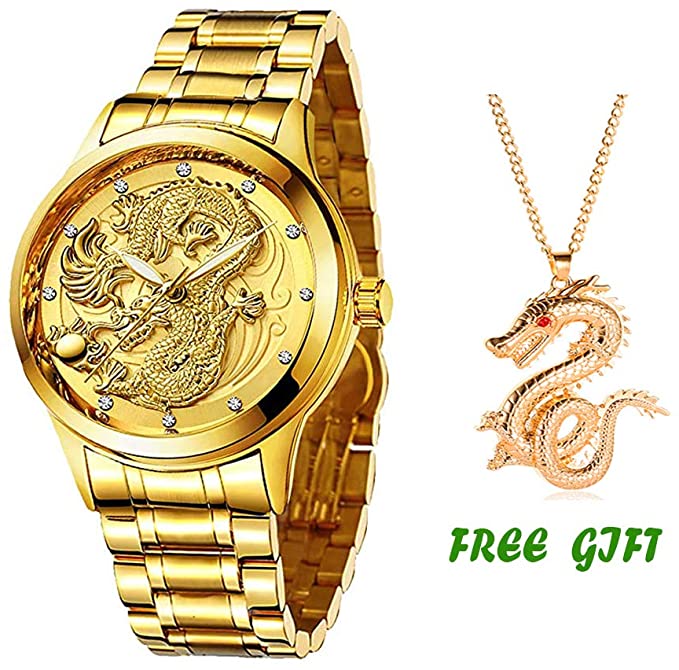 Mens Dragon Quartz Business Wristwatch Stainless Steel Strap Father Husband Son, Reloj de moda super fashion dragon