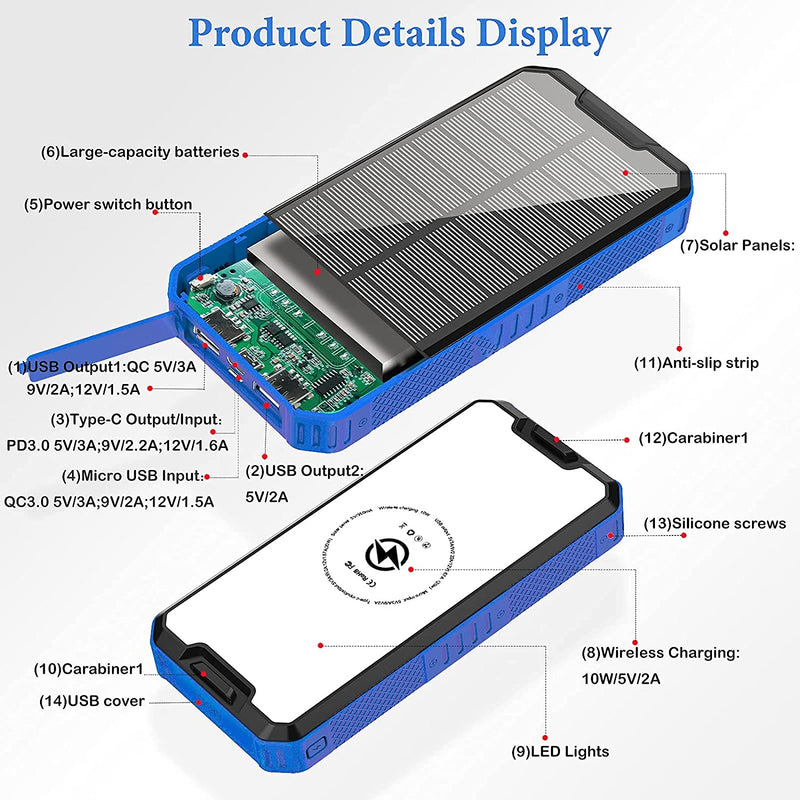 Cargador solar Power Bank de 30000 mAh Wireless Qi Fast Charge