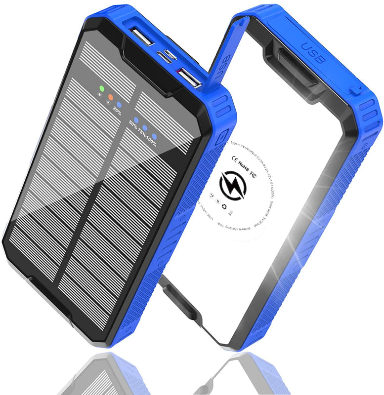 30000 mAh Wireless Qi Fast Charge Solar Charger Power Bank 