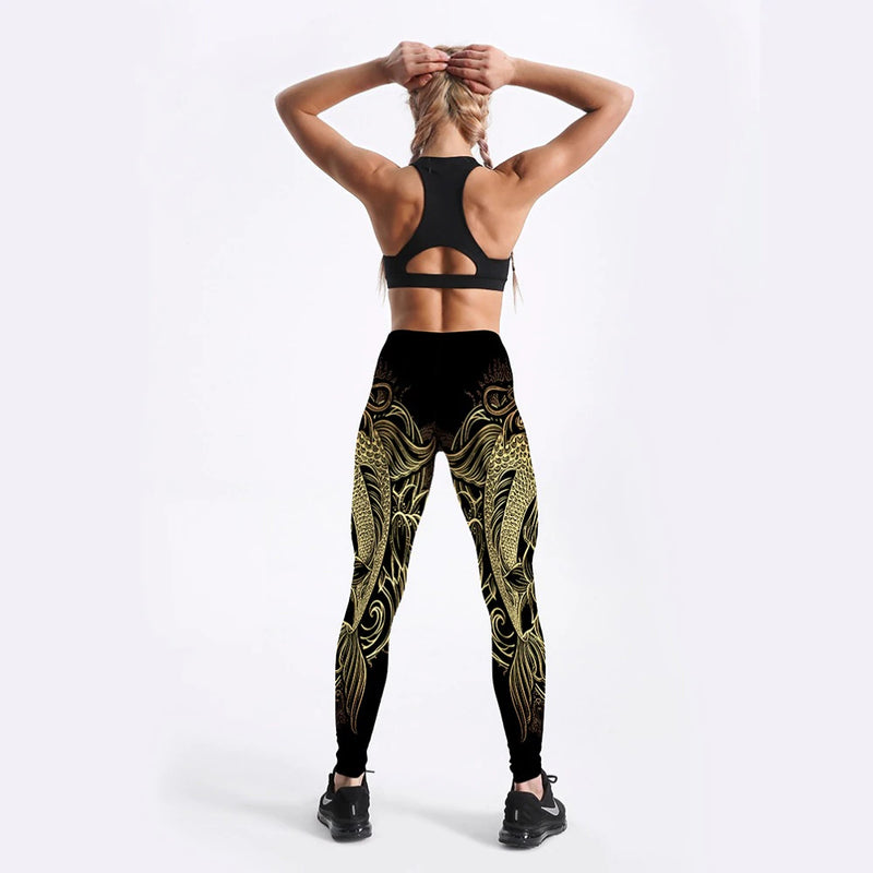 Vivian Soft Elastic Streak Printed Simple Style Fitness Workout Pants Big Size From S to 4 XL