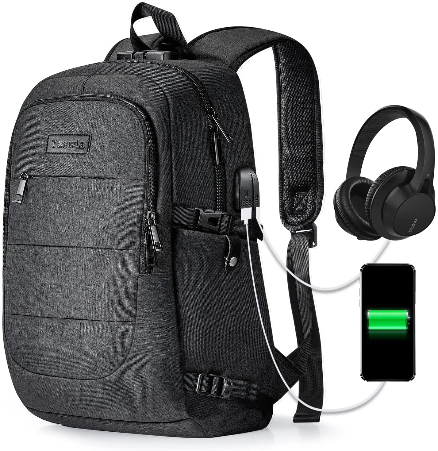 backpack anti theft with usb charger waterproof travel bag Anti-theft Waterproof Laptop Travel Backpack with USB Charging Port and Padlock