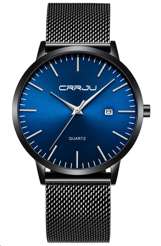 Men's Watches Ultra Thin Fashion CRRJU Elegent Men Wristwatches,7MM Stainsteel Steel Mesh Band Waterproof Watch 