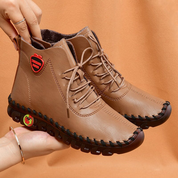 Cool Girl botas de cuero PU para mujer en color marron con suela negra antideslizante y cordones
