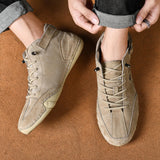 HAPPY MAN  Botines altos de ante beige con cordones y suela flexible para uso casual