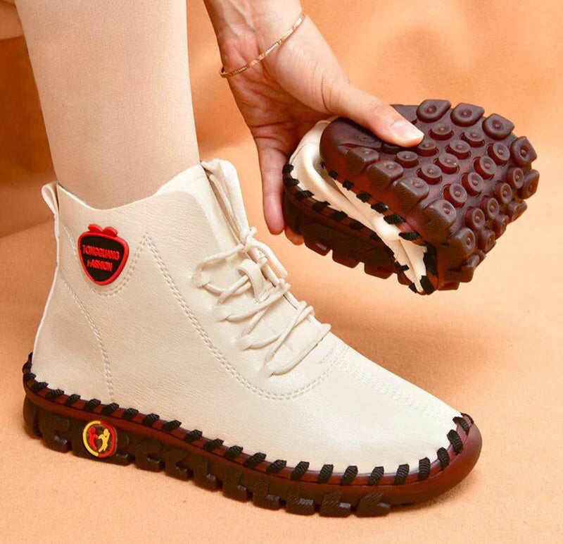 COOL GIRL .Zapatos de Cuero PU cocido a mano tipo botas con cordones para Mujer, plataforma, planos sólidos para damas