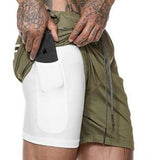 New Mens Secure Pocket Shorts 2-Layers Workout Fitness fashion