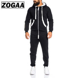 New 2 Pieces Sets Tracksuit Men Autumn Winter Pockets Hooded Sweatshirt + Sweatpants Sport Wear Sets Male Patchwork Sweat Suit