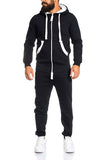 New 2 Pieces Sets Tracksuit Men Autumn Winter Pockets Hooded Sweatshirt + Sweatpants Sport Wear Sets Male Patchwork Sweat Suit