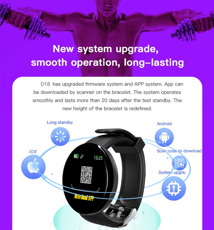 Fitness Tracker Smart Watch Bracelet D18 Unisex