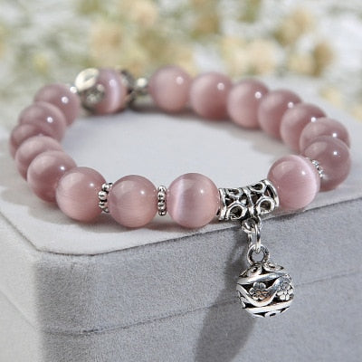 Weight Loss Magnet White Cat Eye Beads Bracelet with Lucky Pendant