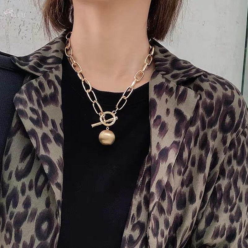 Hip hop Oval Thick Chain Metal Ball Chain Necklace Jewelry Gift