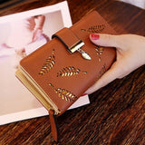 Solid purse Long Fringed Hollow Leaf Leather Card Wallet