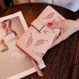 Solid purse Long Fringed Hollow Leaf Leather Card Wallet
