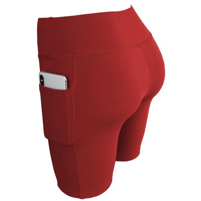 high waist sports shorts with side pocket ,Side Pocket Hip High Waist