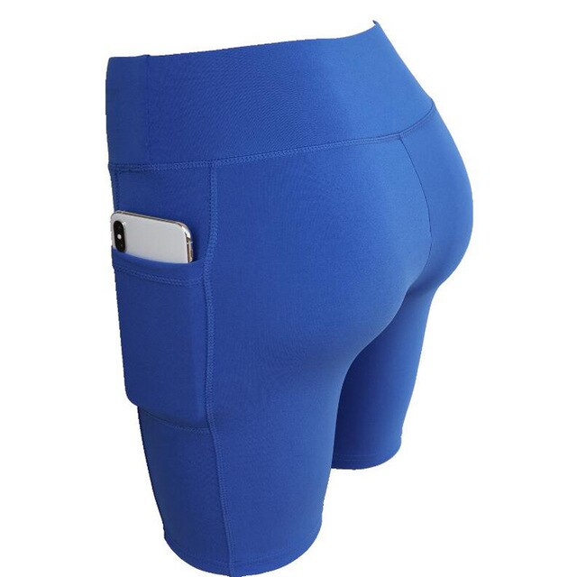shorts deportivos de cintura alta con bolsillo lateral ,Side Pocket Hip High Waist