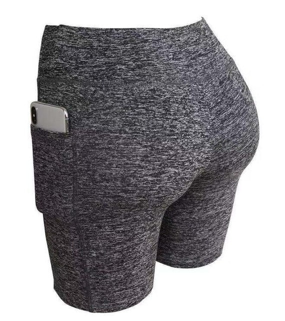 high waist sports shorts with side pocket ,Side Pocket Hip High Waist
