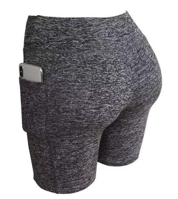 shorts deportivos de cintura alta con bolsillo lateral ,Side Pocket Hip High Waist
