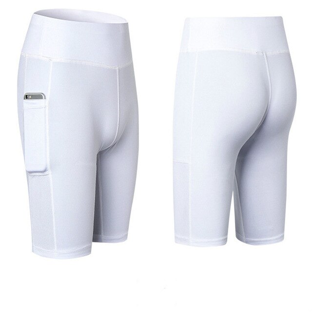 high waist sports shorts with side pocket ,Side Pocket Hip High Waist