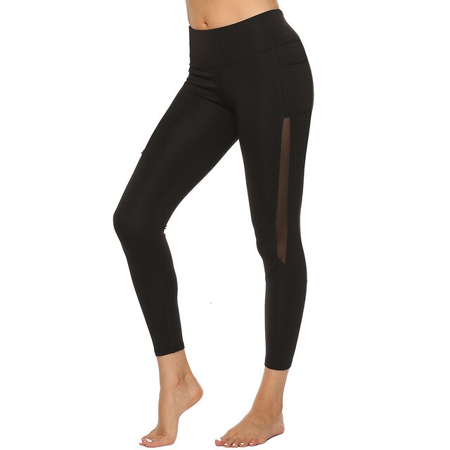 Pocket Yoga Pants High Waist Women Mesh Hollow Out Leggings Gym Running Workout Leggins Sport Fitness Sports Wear