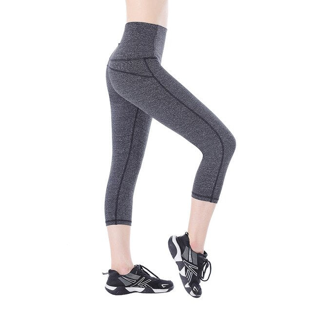 EAST HONG Women Fitness Yoga Leggings Workout Gym Sports Capri Pants With Pockets