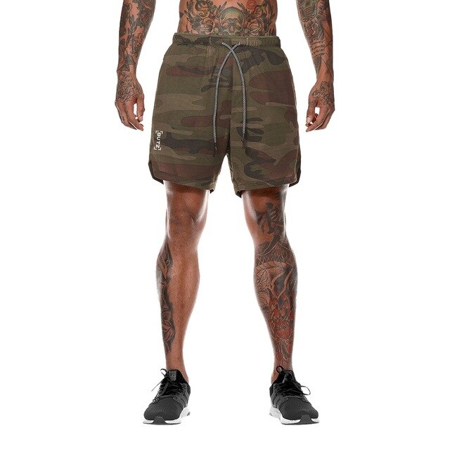 Men Plus Size Quick Dry Secure Sports Pocket Shorts Fitness Camouflage Male Shorts Bermuda Masculina