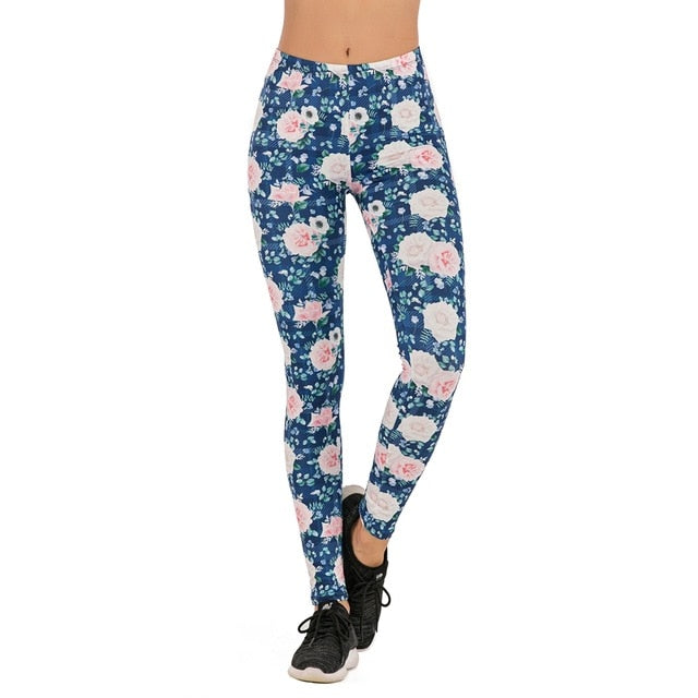 Flor sloth Printing Leggings Slim High Waist