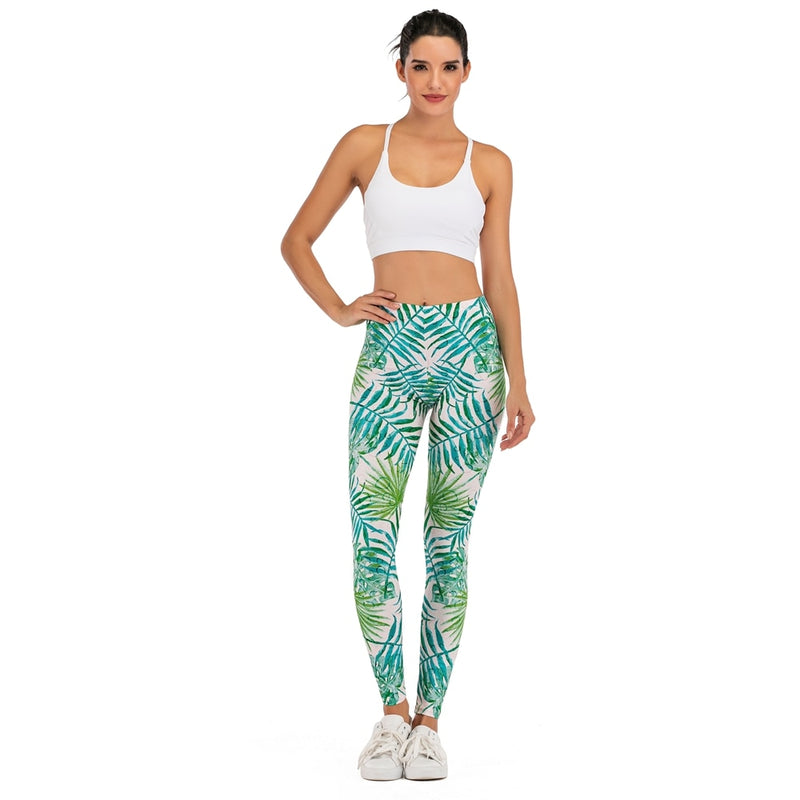 Flor sloth Printing Leggings Slim High Waist