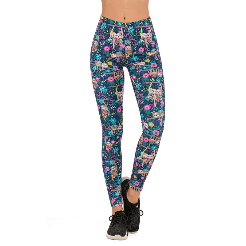 Flor sloth Printing Leggings Slim High Waist