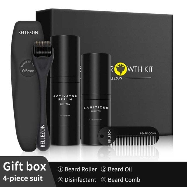 Beard Growth Kit Gift Box Men's Beard Growth With Comb Beard Roller Beard Oil