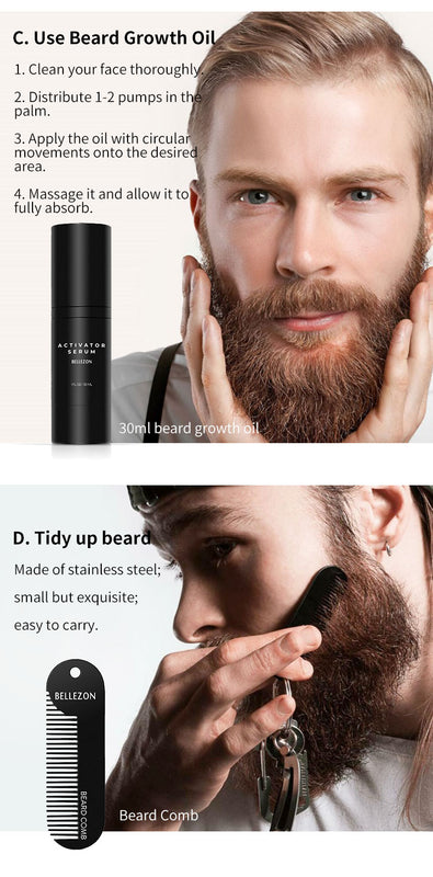 Beard Growth Kit Gift Box Men's Beard Growth With Comb Beard Roller Beard Oil