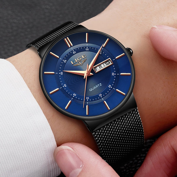 Mens Watches LIGE Top Brand Luxury Waterproof Ultra Thin Date Clock Male Steel Strap Casual Quartz Watch Men Sports Wrist Watch