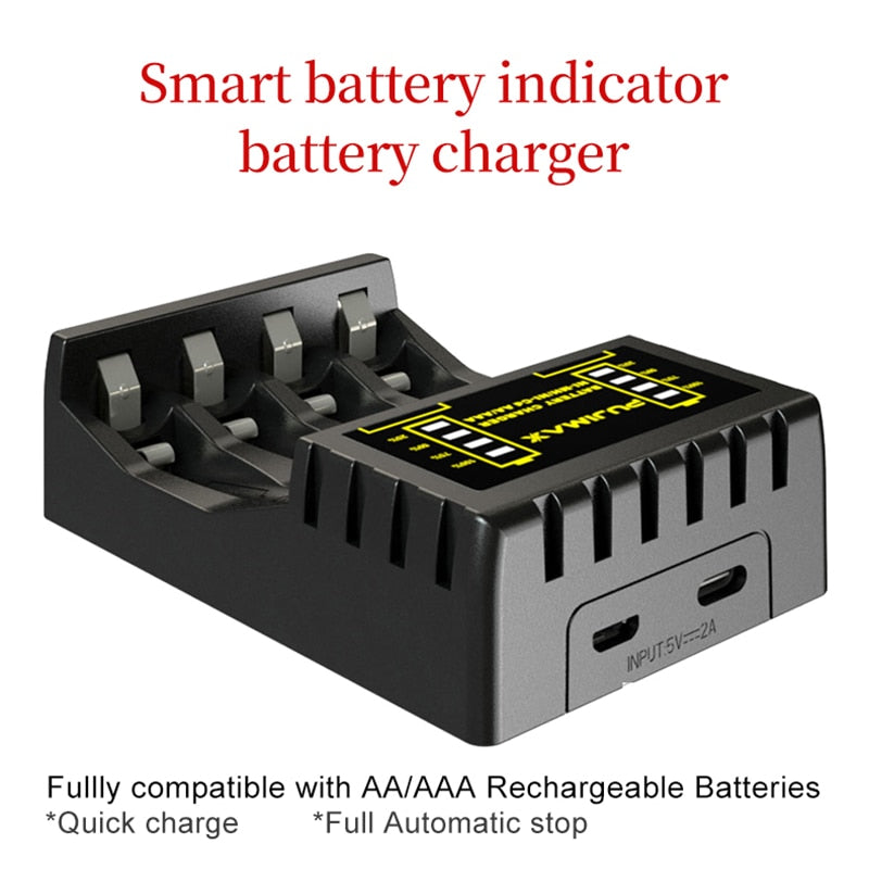Cargador USB de baterías  4 ranuras para batería recargable AAA / AA Protección contra cortocircuitos con indicador LED Cargador de Ni-MH / Ni-Cd