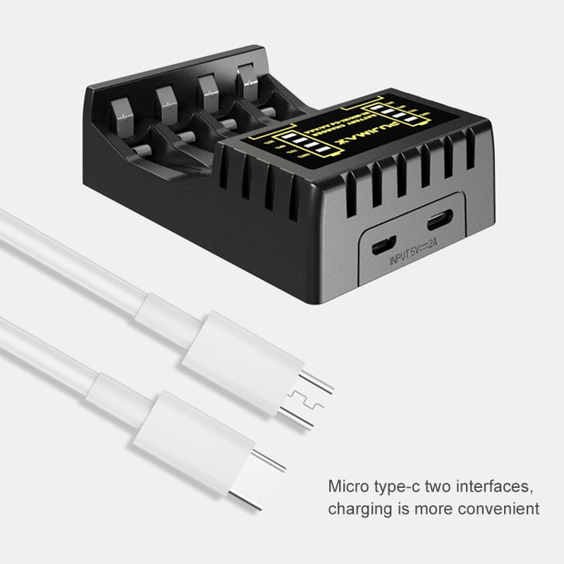 Cargador USB de baterías  4 ranuras para batería recargable AAA / AA Protección contra cortocircuitos con indicador LED Cargador de Ni-MH / Ni-Cd