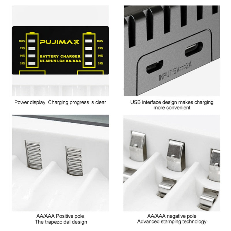Cargador USB de baterías  4 ranuras para batería recargable AAA / AA Protección contra cortocircuitos con indicador LED Cargador de Ni-MH / Ni-Cd