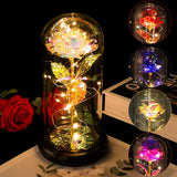 Rose LED Light Beauty The Beast.Rosa eterna artificial Luz LED Belleza  en vidrio Flor de lámina dorada Regalo de Navidad/San Valentín