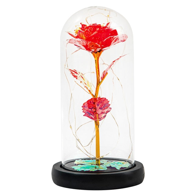 Rose LED Light Beauty The Beast.Rosa eterna artificial Luz LED Belleza  en vidrio Flor de lámina dorada Regalo de Navidad/San Valentín