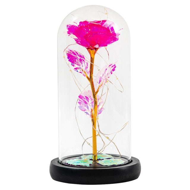Rose LED Light Beauty The Beast.Rosa eterna artificial Luz LED Belleza  en vidrio Flor de lámina dorada Regalo de Navidad/San Valentín